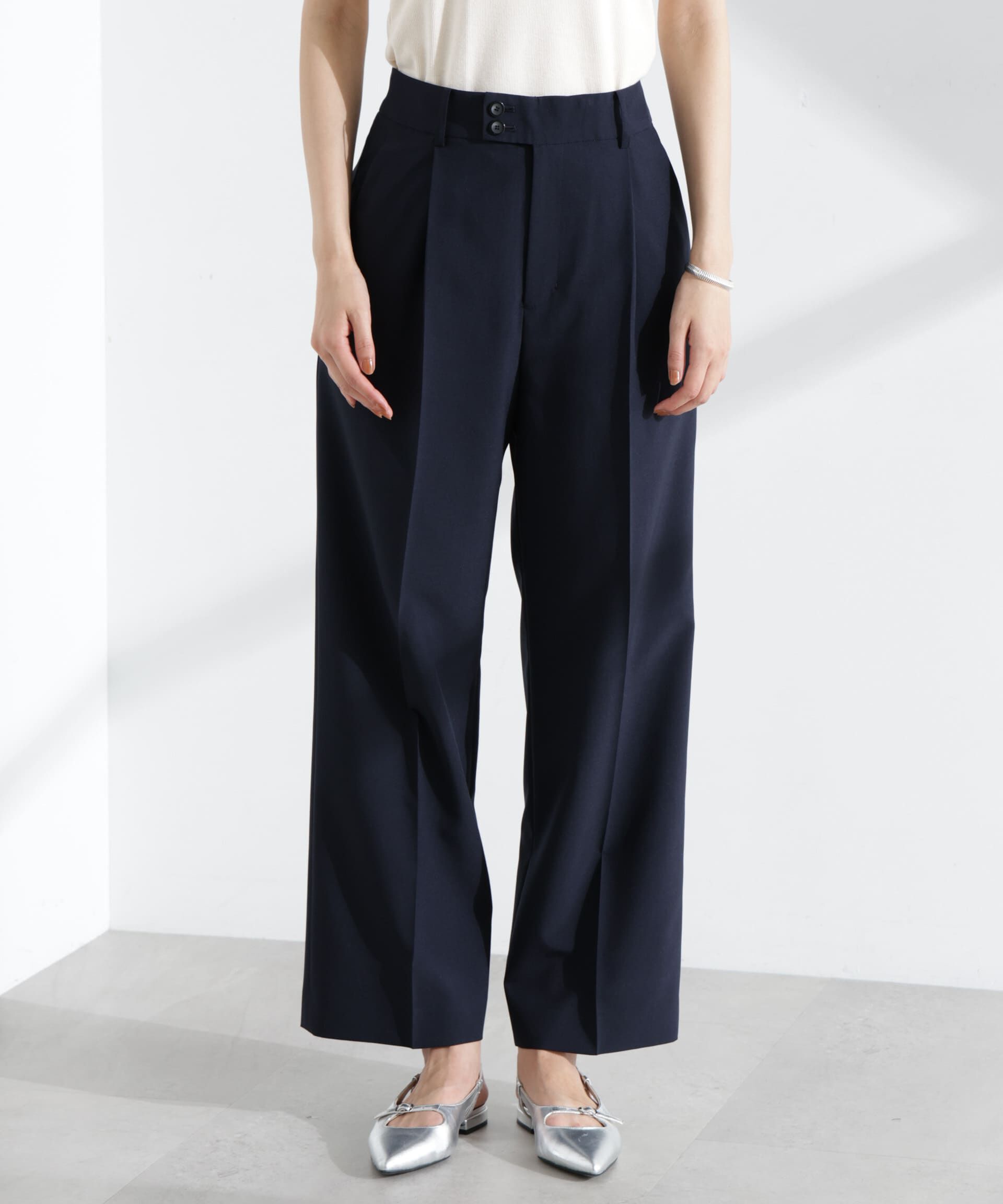 nano･universe「ライトファンクション タックセミワイドパンツ(セットアップ可)」|チノ|