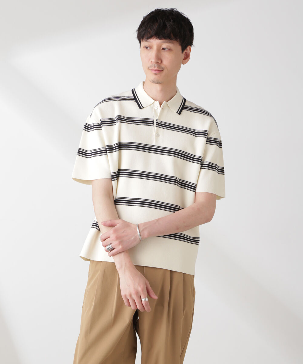 nano･universe「ミラノリブボーダーニットポロ」|ニット・セーター|