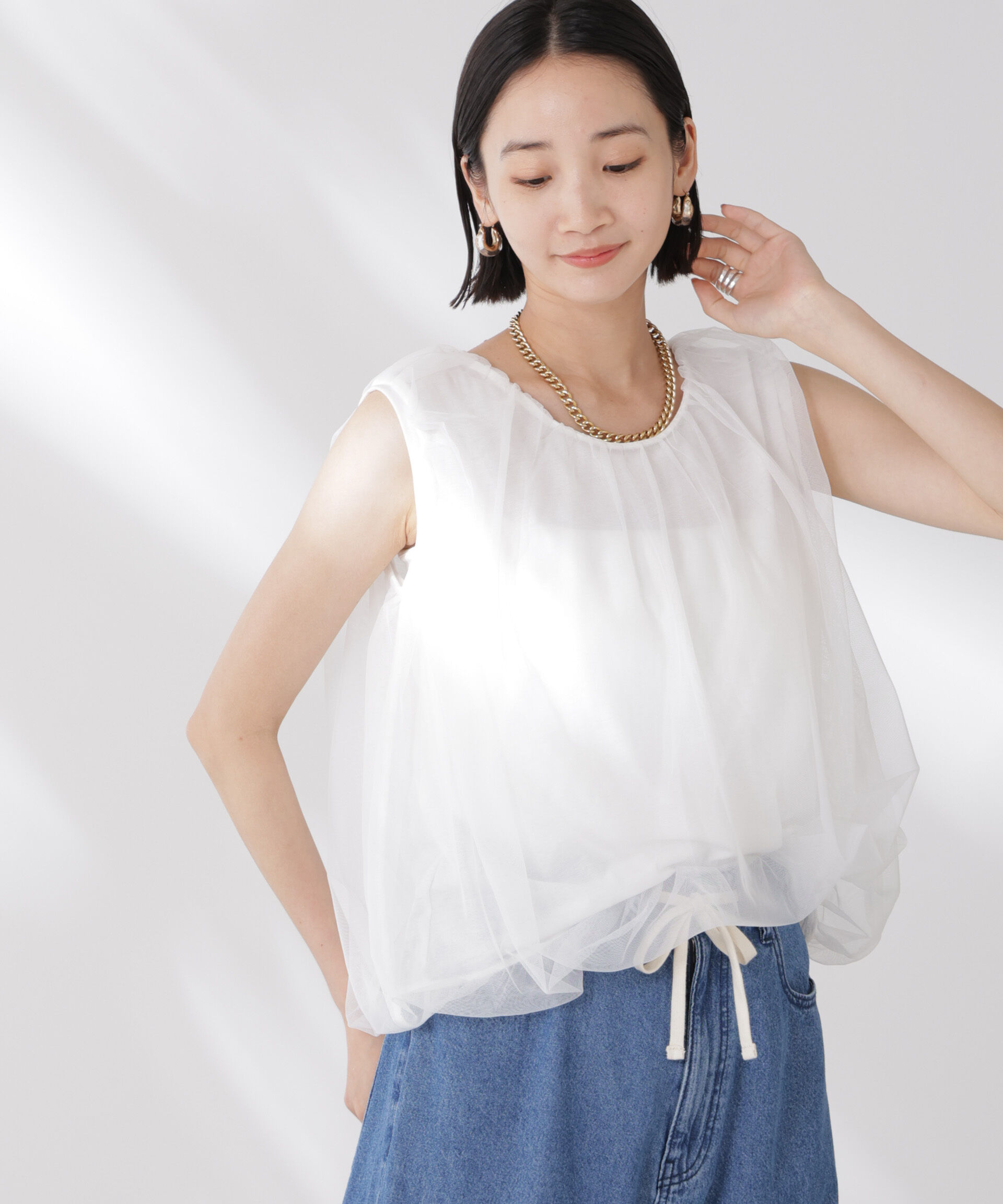 nano･universe「チュールレイヤードコクーンシルエットトップス」|Tシャツ・カットソー|