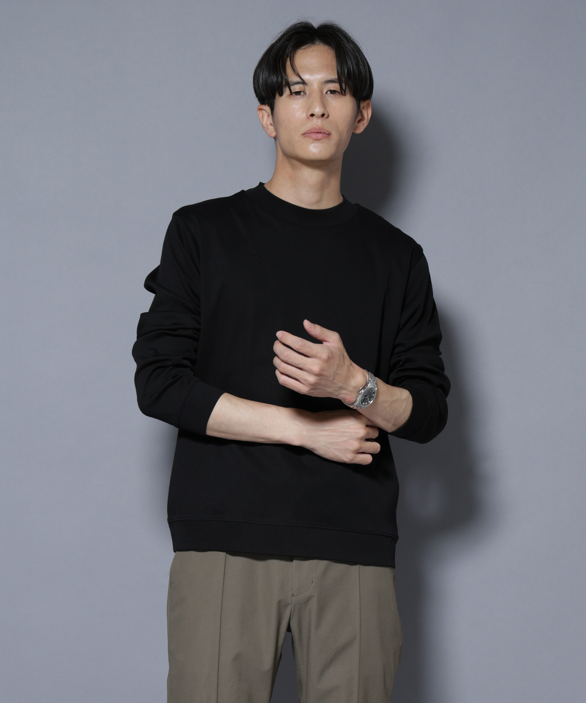 nano･universe「「FORMAL JERSEY」モックネックカットソー長袖」|Tシャツ・カットソー|ブラック