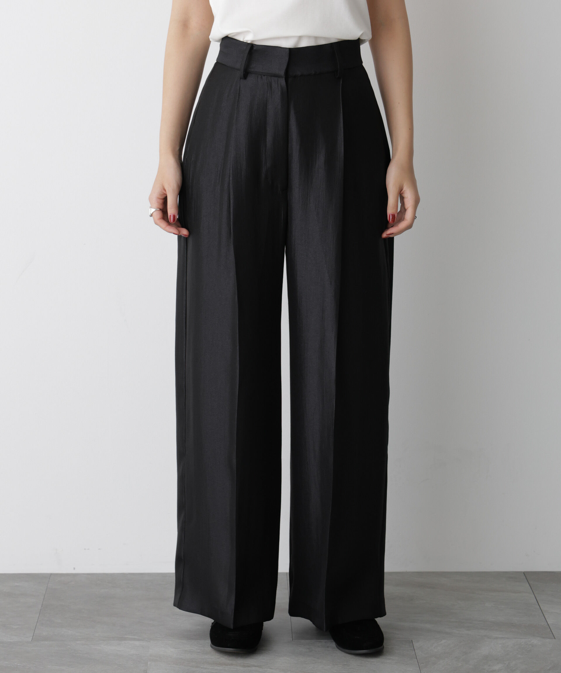 nano･universe「「STEVELOUR」サテンタックワイドパンツ(セットアップ可)」|チノ|