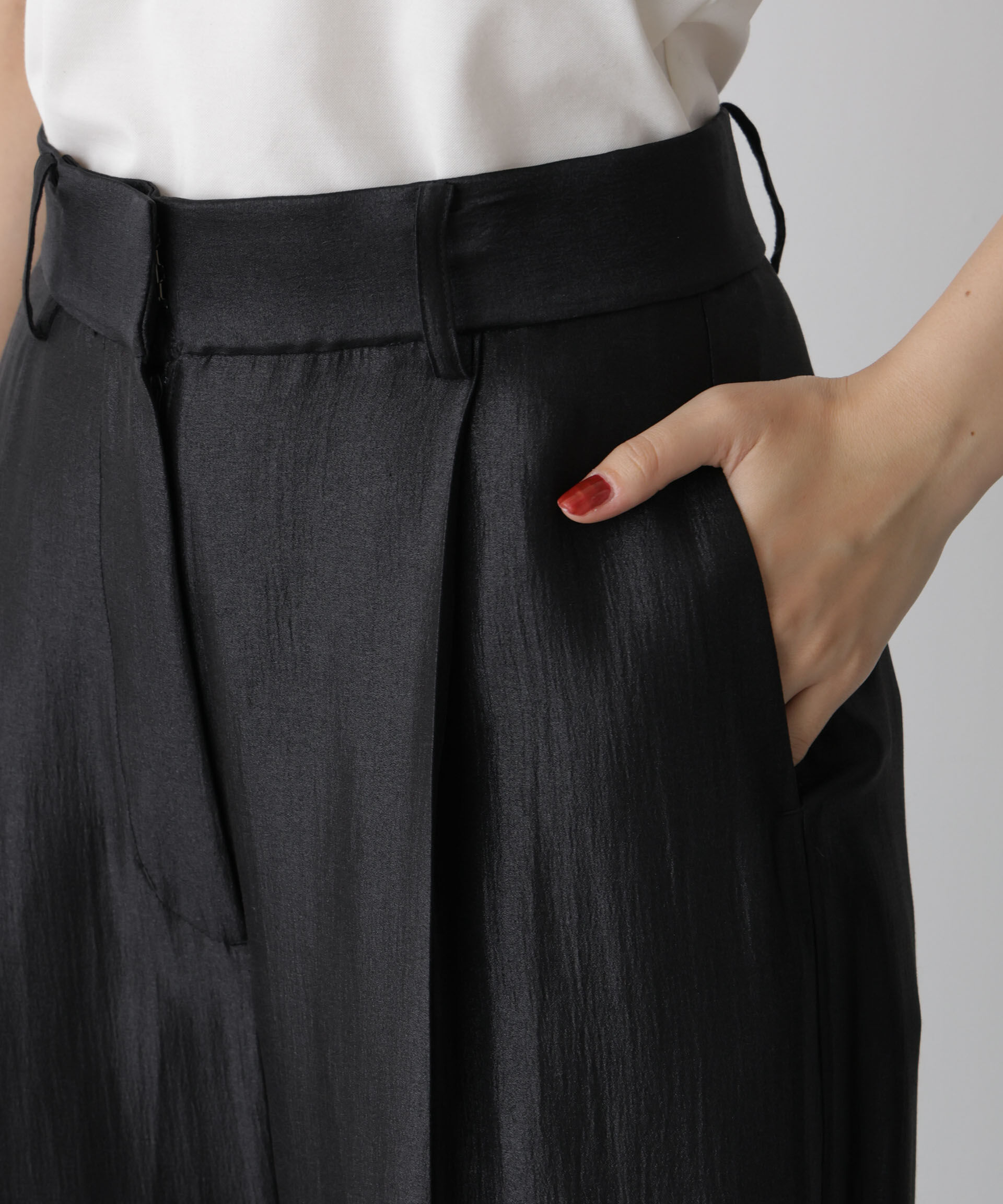 nano･universe「「STEVELOUR」サテンタックワイドパンツ(セットアップ可)」|チノ|