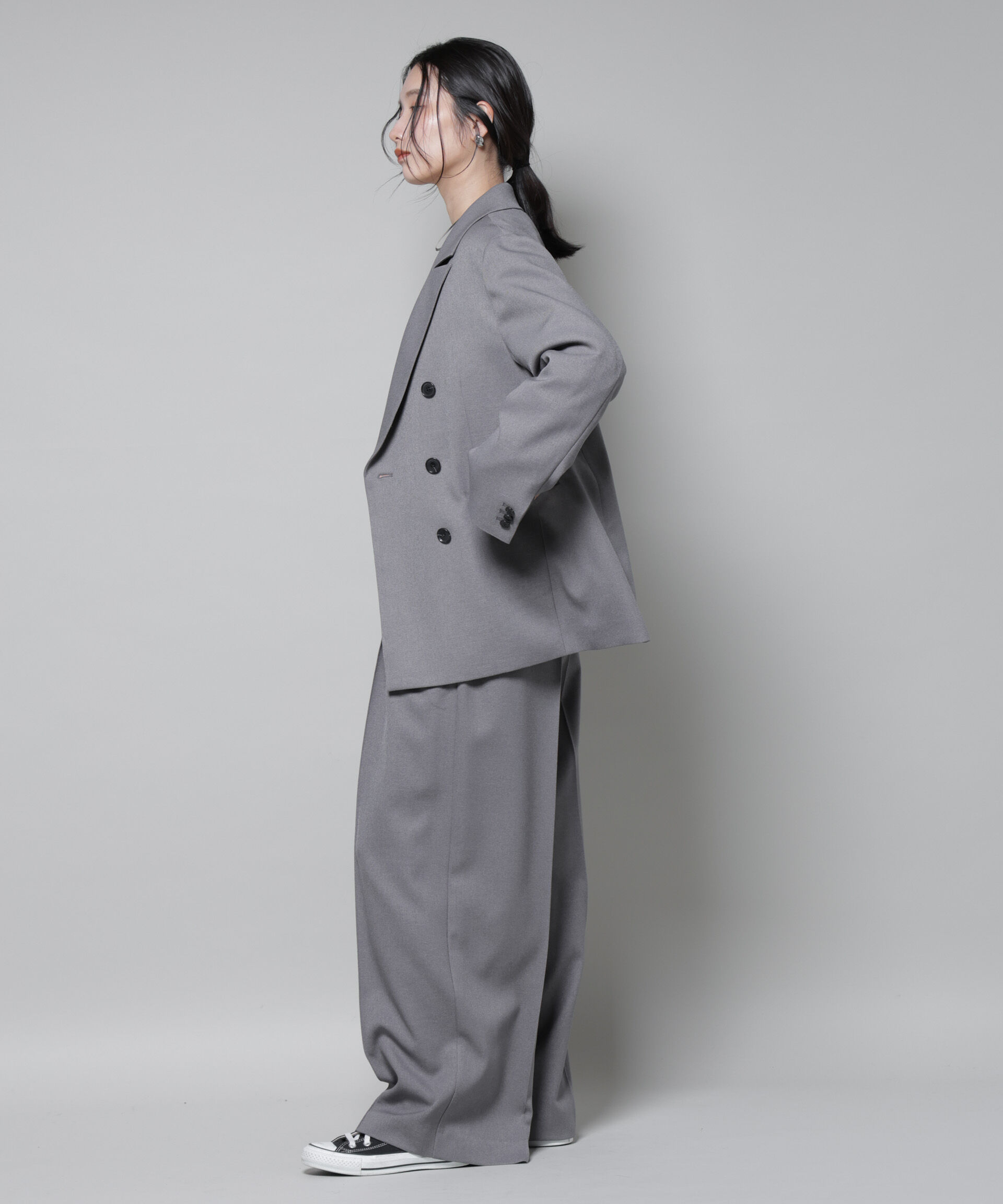 nano･universe「ストレッチサージピンタックイージーワイドパンツ(セットアップ可)」|チノ|