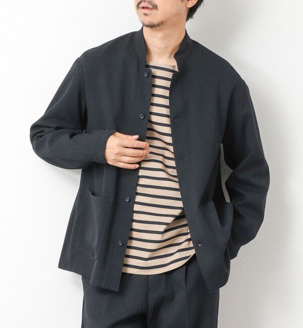 NOLLEY'S goodman「《セットアップ対応》LANATEC ウーステッドサージストレッチ マオカラーシャツブルゾン」|ブルゾン・スタジャン|ダークネイビー