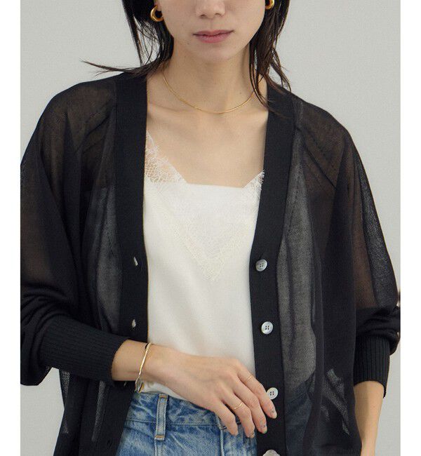 SALON adam et rope'「ブライトラメVネックシアーカーディガン / UV対策・冷房対策」|カーディガン|