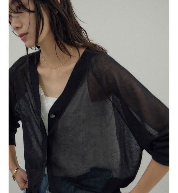 SALON adam et rope'「ブライトラメVネックシアーカーディガン / UV対策・冷房対策」|カーディガン|