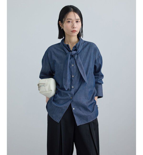 SALON adam et rope'「【WEB限定】フラールボウタイデニムブラウス」|シャツ・ブラウス|