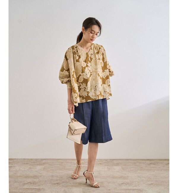 ROPE「【DEVEAUX（デヴォー）】別注ボカシフラワーボリュームスリーブブラウス/洗える」|シャツ・ブラウス|