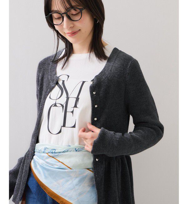 VIS「ペプラム切替モールニットカーディガン/イージーケア」|カーディガン|チャコール(06)