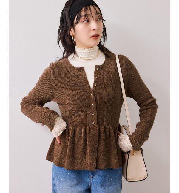 VIS「ペプラム切替モールニットカーディガン/イージーケア」|カーディガン|