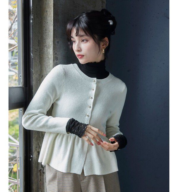 VIS「ペプラム切替モールニットカーディガン/イージーケア」|カーディガン|