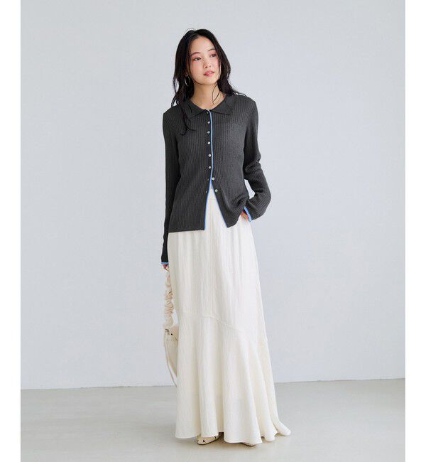 VIS「ポロ襟配色シアーリブカーディガン/イージーケア」|カーディガン|