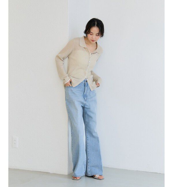 VIS「ポロ襟配色シアーリブカーディガン/イージーケア」|カーディガン|