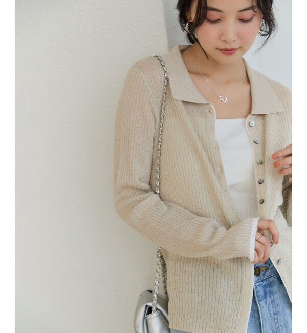 VIS「ポロ襟配色シアーリブカーディガン/イージーケア」|カーディガン|