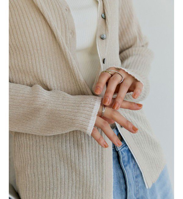 VIS「ポロ襟配色シアーリブカーディガン/イージーケア」|カーディガン|