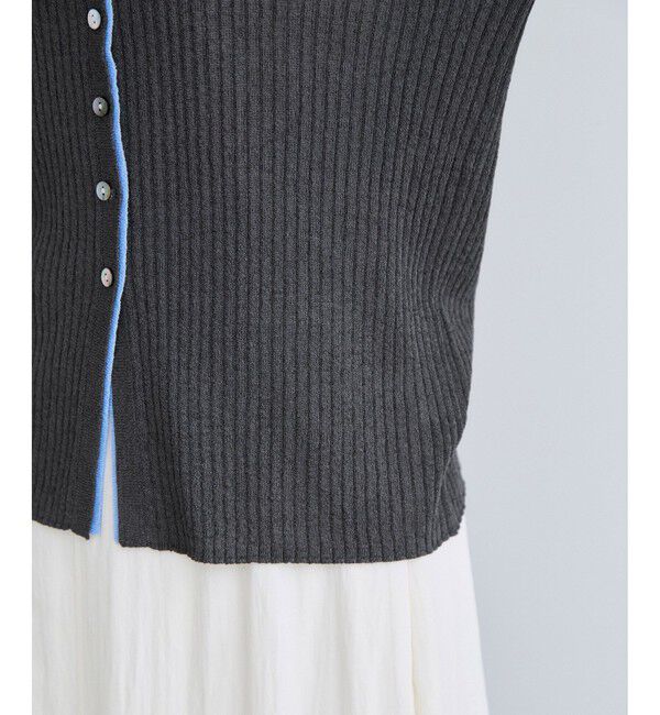 VIS「ポロ襟配色シアーリブカーディガン/イージーケア」|カーディガン|