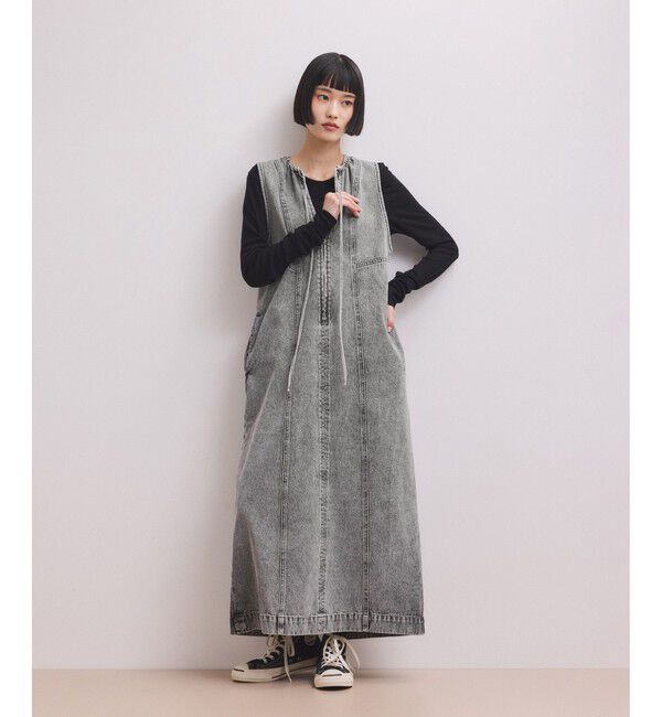 ADAM ET ROPE'「【WEB限定】ドロストネックデニムワンピース」|ワンピース|ブラック系(02)