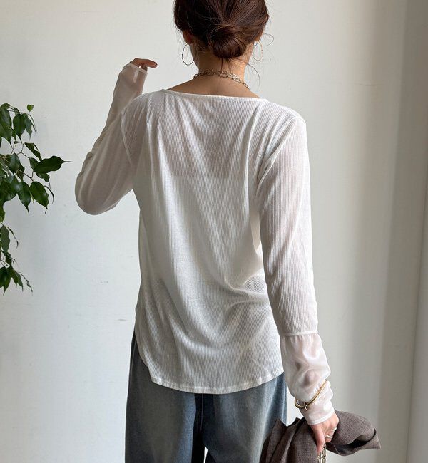  「【柔らかい着心地】袖シアーリブTEE」|Tシャツ・カットソー|