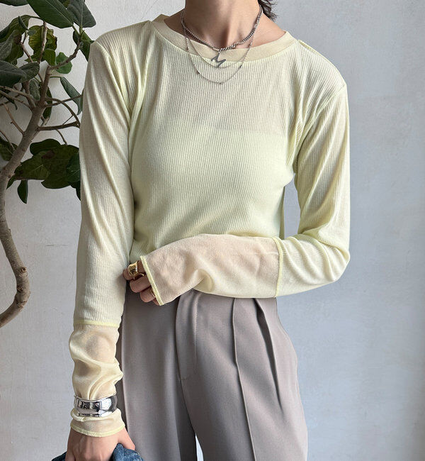  「【柔らかい着心地】袖シアーリブTEE」|Tシャツ・カットソー|