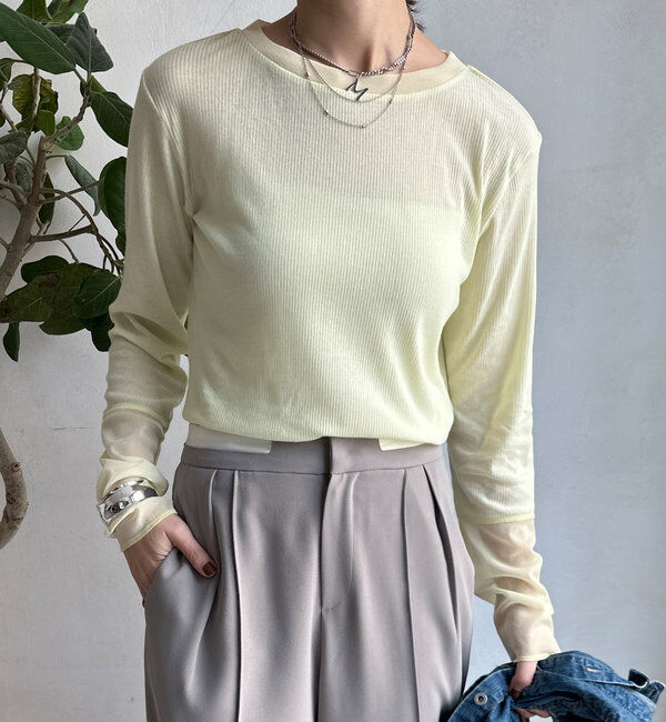  「【柔らかい着心地】袖シアーリブTEE」|Tシャツ・カットソー|