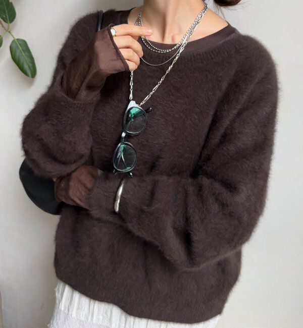  「【柔らかい着心地】袖シアーリブTEE」|Tシャツ・カットソー|ブラウン