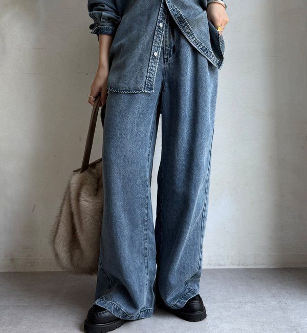  「リヨセルデニムワイドパンツ」|デニム|ブルー