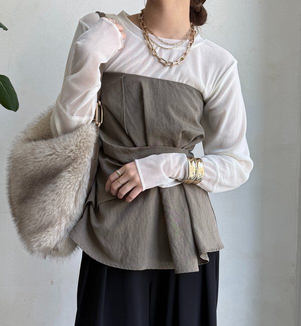  「【新色追加】チュールフロッキーシアー切替TEE」|Tシャツ・カットソー|