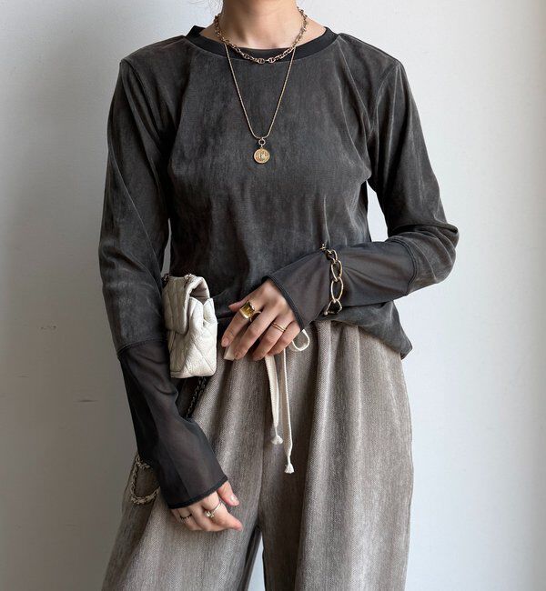  「【新色追加】チュールフロッキーシアー切替TEE」|Tシャツ・カットソー|