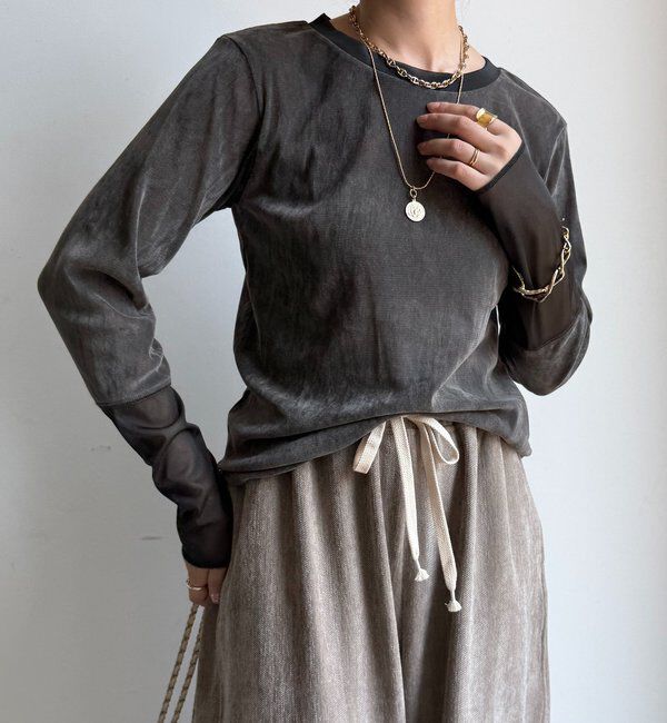  「【新色追加】チュールフロッキーシアー切替TEE」|Tシャツ・カットソー|