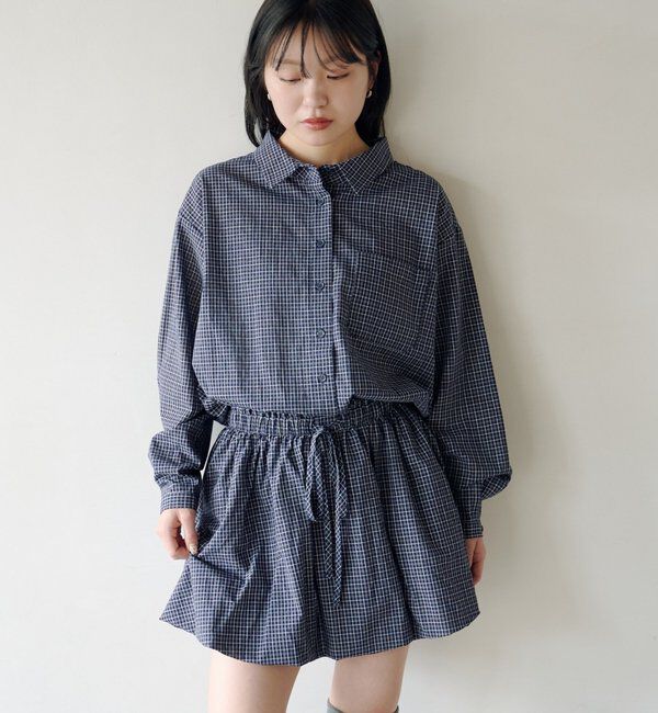  「バルーンシャツワンピース」|ワンピース|ネイビー