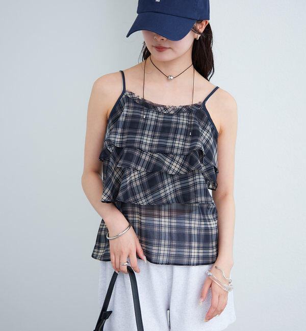  「チェックフリルキャミ」|シャツ・ブラウス|
