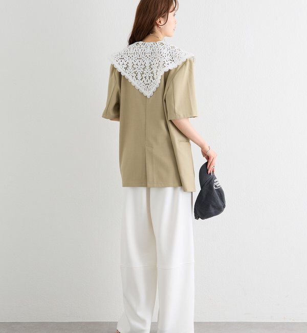  「レース付け襟半袖ジャケット」|テーラードジャケット|