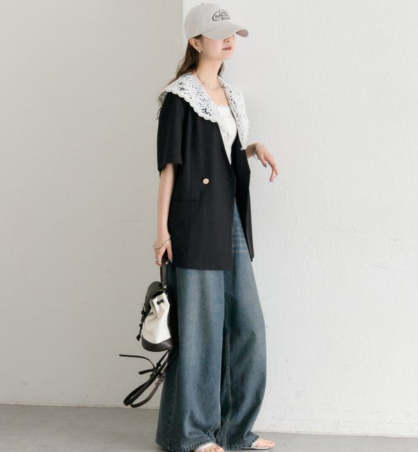  「レース付け襟半袖ジャケット」|テーラードジャケット|