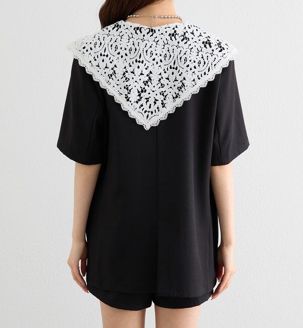  「レース付け襟半袖ジャケット」|テーラードジャケット|