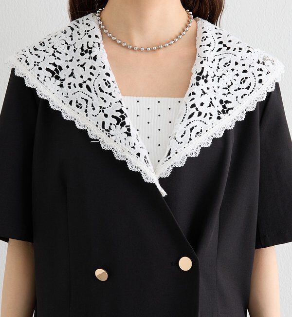  「レース付け襟半袖ジャケット」|テーラードジャケット|