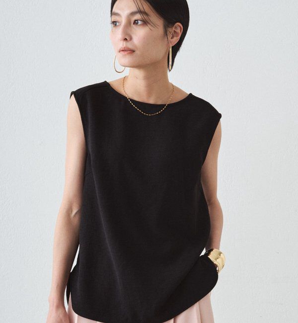  「ダブルジョーゼットノースリブラウス」|シャツ・ブラウス|ブラック