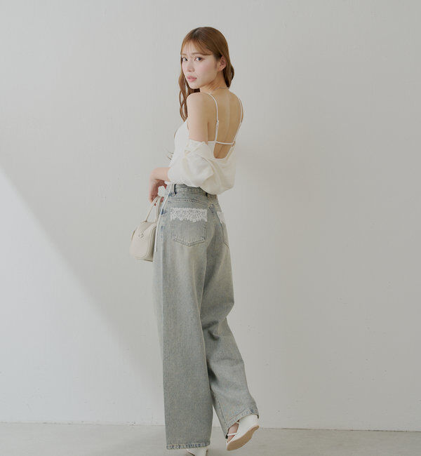  「【6色展開】バックオープンリブキャミ」|キャミソール|