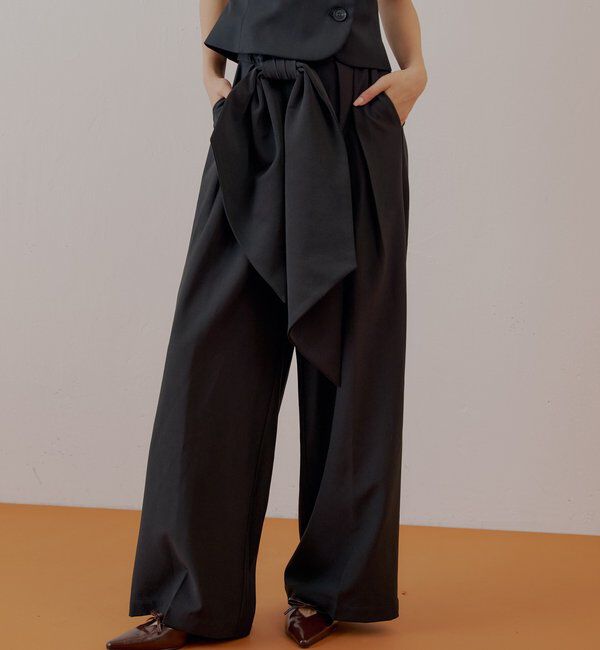 「【SALON by Chico】 BIGリボンスラックスロングパンツ」|チノ|