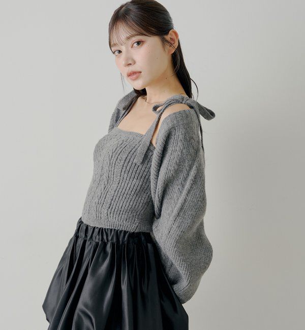  「ケーブルリボンキャミ+ボレロセット」|ニット・セーター|