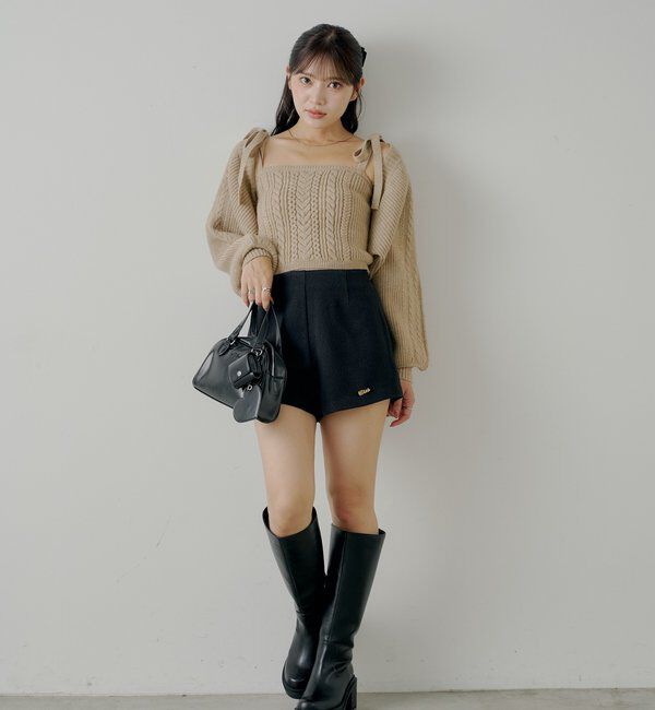  「ケーブルリボンキャミ+ボレロセット」|ニット・セーター|