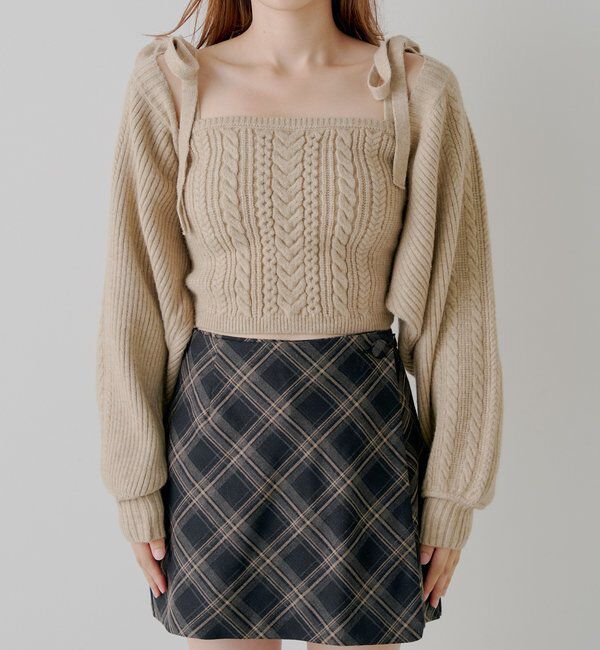  「ケーブルリボンキャミ+ボレロセット」|ニット・セーター|