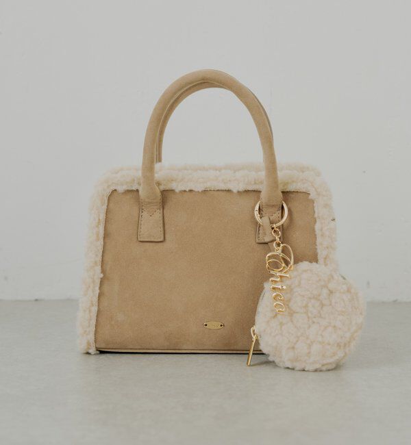  「ロゴチャーム付きスエードムートンバッグ」|ボストンバッグ|ベージュ