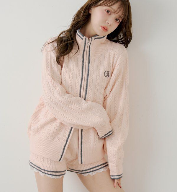  「【セットアップ対応】ダブルジップルーズニット」|ニット・セーター|ピンク