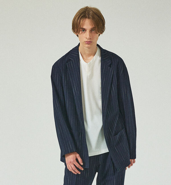ABAHOUSE「【セットアップ対応】ストライプ ジャケット / セミオーバーサイズ」|テーラードジャケット|ネイビー