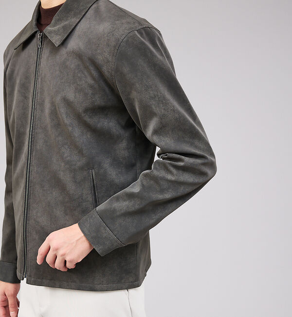 ABAHOUSE「【ネオレザー】ヴィンテージライク ジップブルゾン」|ライダースジャケット|