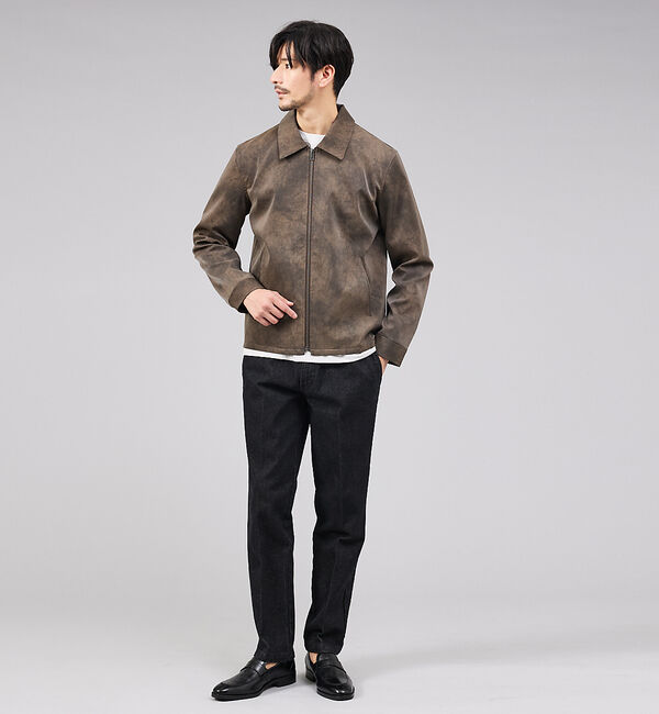 ABAHOUSE「【ネオレザー】ヴィンテージライク ジップブルゾン」|ライダースジャケット|
