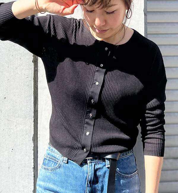 Rouge vif「布帛コンビシアーリブカーディガン」|カーディガン|ブラック