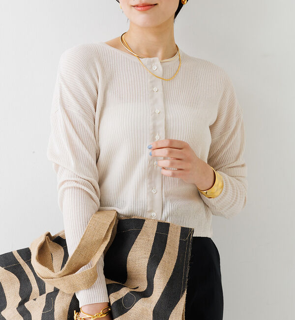 Rouge vif「布帛コンビシアーリブカーディガン」|カーディガン|ライトグレー