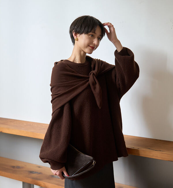 Rouge vif「【ストールセット】ポケット付片畦ニットプルオーバー」|ニット・セーター|