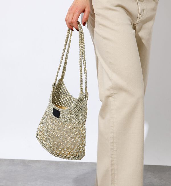 Rouge vif「【Swaraj /スワラージ】手編みのメタリックマクラメ・ショルダーバッグ（裏地」|ショルダー・メッセンジャー|